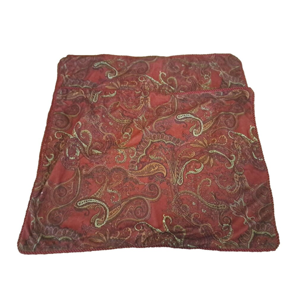 Vintage Martex Pillow Shams Set Red Paisley Standard Boho Baroque Rococco